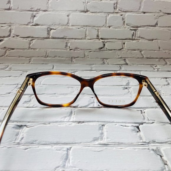 Gucci Rectangular Brown Havana And Gold Eyeglasses Glasses Frames - Picture 10 of 13